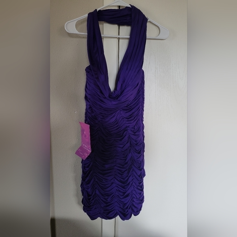 Sherri Hill Ruched Draped Halter Cocktail/ Formal/ Prom Bodycon Party Dress - Picture 6 of 11
